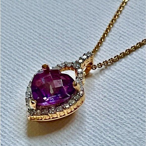 Amethyst Heart Pendant February Birthstone 4 Carats Diamond 18K Gold Vermeil - Picture 6 of 6
